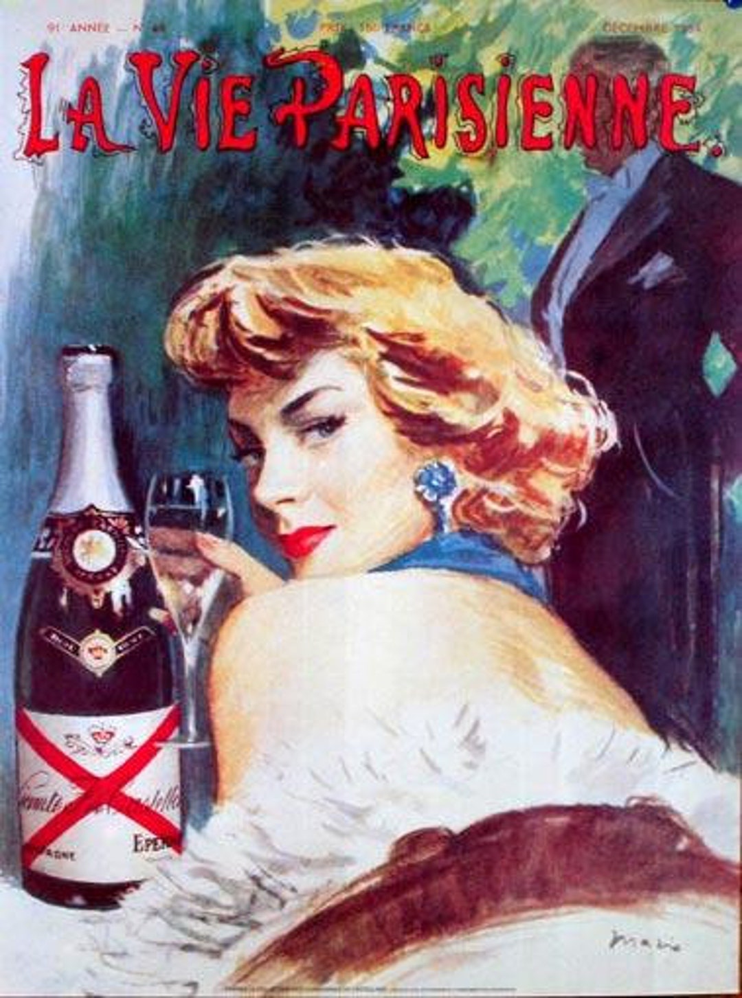 「危険がいっぱい」本国フランス小判オリジナルポスター Champagne Castellane by Mario 1980 Original French Poster - Etsy