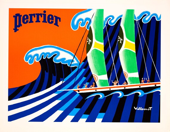 Perrier Hokusai Wave by Bernard Villemot Original Vintage Poster Perrier Hokusai Wave by Bernard Villemot Original Vintage Poster