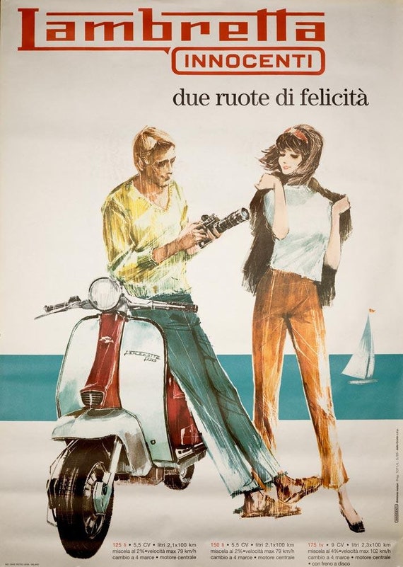 Lambretta Innocenti by Pieto Vera 1963 Original on Linen - Etsy