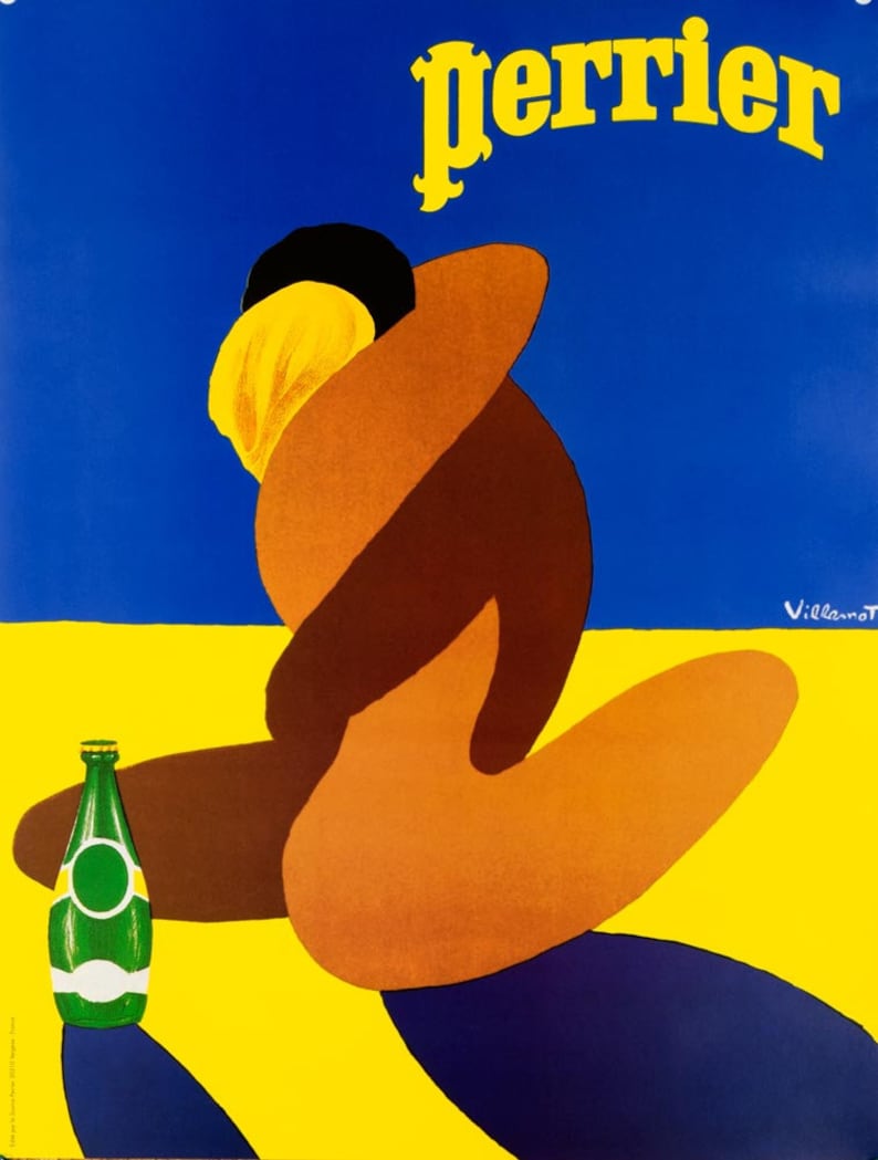 Perrier Embrace Villemot 1981 Original Poster on Linen Etsy