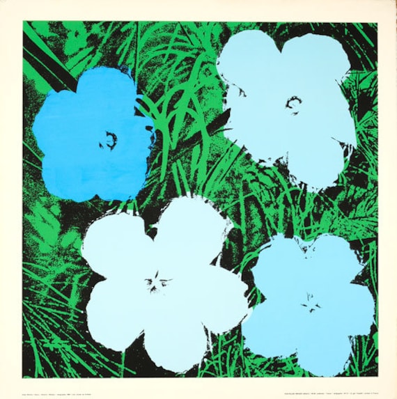 snap debat Beschikbaar Andy Warhol Blue Flowers originele poster 30x30 inch Franse - Etsy Nederland