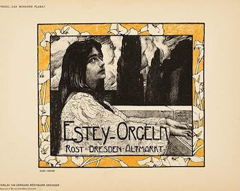 Estey Orgelm by Unger for Das Moderne Plakat Original Stone Lithograph 1897