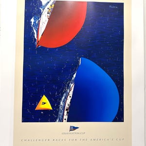 Póster original auténtico de la Copa LV San Diego 1995 firmado a mano por el artista Gérard Coubouleix-Dénériaz alias Razzia
