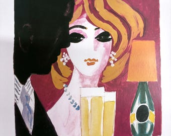 Original  Cocktail Mondain Villemot Authentic original Art print given out to clients 1983 RARE