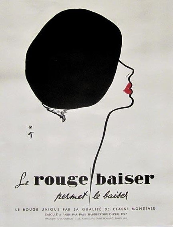 Le Rouge Baiser、Paris 1948/ルネ グリュオ/ポスター 1948 広告＞Rene Gruau ルネ グリュオ Rouge Baiser ポスター