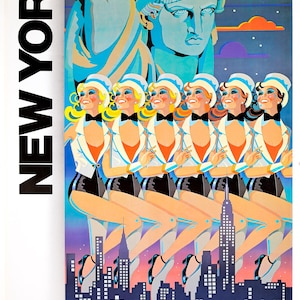 Western Airlines “New York Chorus Line” Vintage 1979 Elles Cas Travel Poster – Linen Backed
