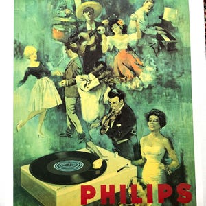 Cartel original de música de Philips Records 1950 Músicos Cantantes Bailarines