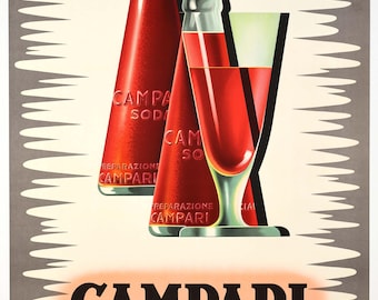 Campari Soda by giovanni mingozzi 1950 Authentic original lithographic printing on linen excellent