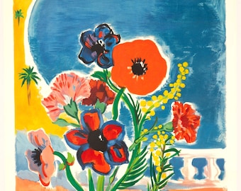 Cote D&#39;Azur french travel poster by Tal on linen