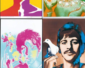 Avedon's Beatles set of 5 posters from 1967 on linen excellent 19x27 inches each & Banner 14X39 inches Original printing