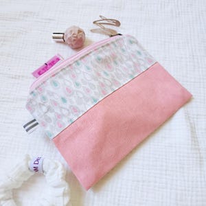 Borsa cosmetica piatta, trousse per il trucco rosa, astuccio portapenne idrorepellente, borsa in cotone fatta a mano, regalo personalizzato per la festa della mamma