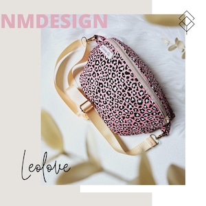 Sac banane motif Léo, sac bandoulière rose, sac bandoulière imprimé animal, sac banane fait main, sac banane Léo, sacs durables
