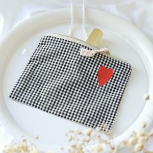 Monedero con corazón a cuadros / mini neceser personalizado, bolso pequeño hecho a mano, neceser de algodón, idea de regalo