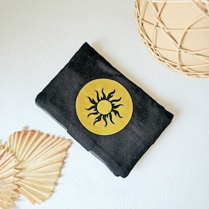 Tabaktasche schwarz gold / Ethno Boho Bags / Tabakbeutel handgemacht / Tasche mit Sonne / Geschenk für Frau / Handmade Unikat / Muttertag