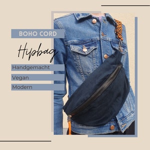 Cord Bauchtasche schwarz | Hipbag aus Cord | Feincord Bauchtasche | Boho Tasche | Crossbodybag uni schwarz | Taschengurt Orange Muster
