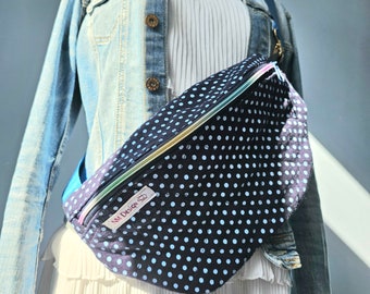 Quilted bum bag • blue colorful dots XL crossbody bag, belt bag, hip bag, large bum bag, handmade bag, gift for her