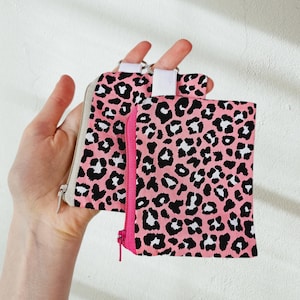Mini borsa leopardata, portachiavi, piccolo portafoglio, rosa nero, portachiavi, custodia cucita, trousse per il trucco, regali per la mamma