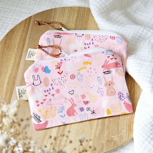 Monedero de flores, cartera de conejo, bolsito bonito, neceser, funda para vale, hecho a mano, cosido por uno mismo, idea de regalo