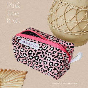 Kosmetiktasche Leo, Makeup-Bag pink, Leoprint Kulturtasche, kleine Kosmetiktasche, Handmade bags, Statement Tasche, LeoLove Geschenke