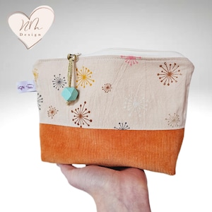 Borsa cosmetica in velluto a coste, borsa per il trucco in cotone pastello, borsa con tarassaco, regalo per la mamma, borsa per il trucco, borse fatte a mano, astuccio per matite, 20 x 15 cm