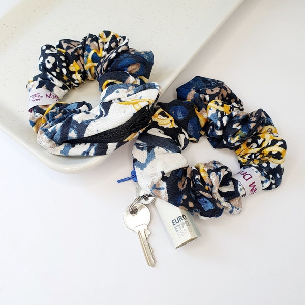 Scrunchies mit Reißverschluss,  Zipper Scrunchie, versteck Scrunchy, Haargummi modern, 90er Haarschmuck,  Scrunchie aus Viskosejersey