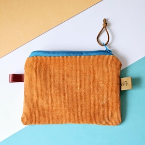Mini Geldbeutel Cord, Portmonnaie, Gelbörse orange, Brieftasche, Täschchen, handgemacht, Baumwolle,  Schlüsseltasche, Geschenk für Studenten
