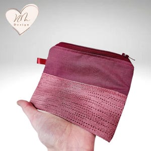 Mini borsa a pois rosso scuro con cerniera borsa per il trucco borsa per monete piccolo portafoglio borsa fatta a mano rosa antico regalo per la fidanzata