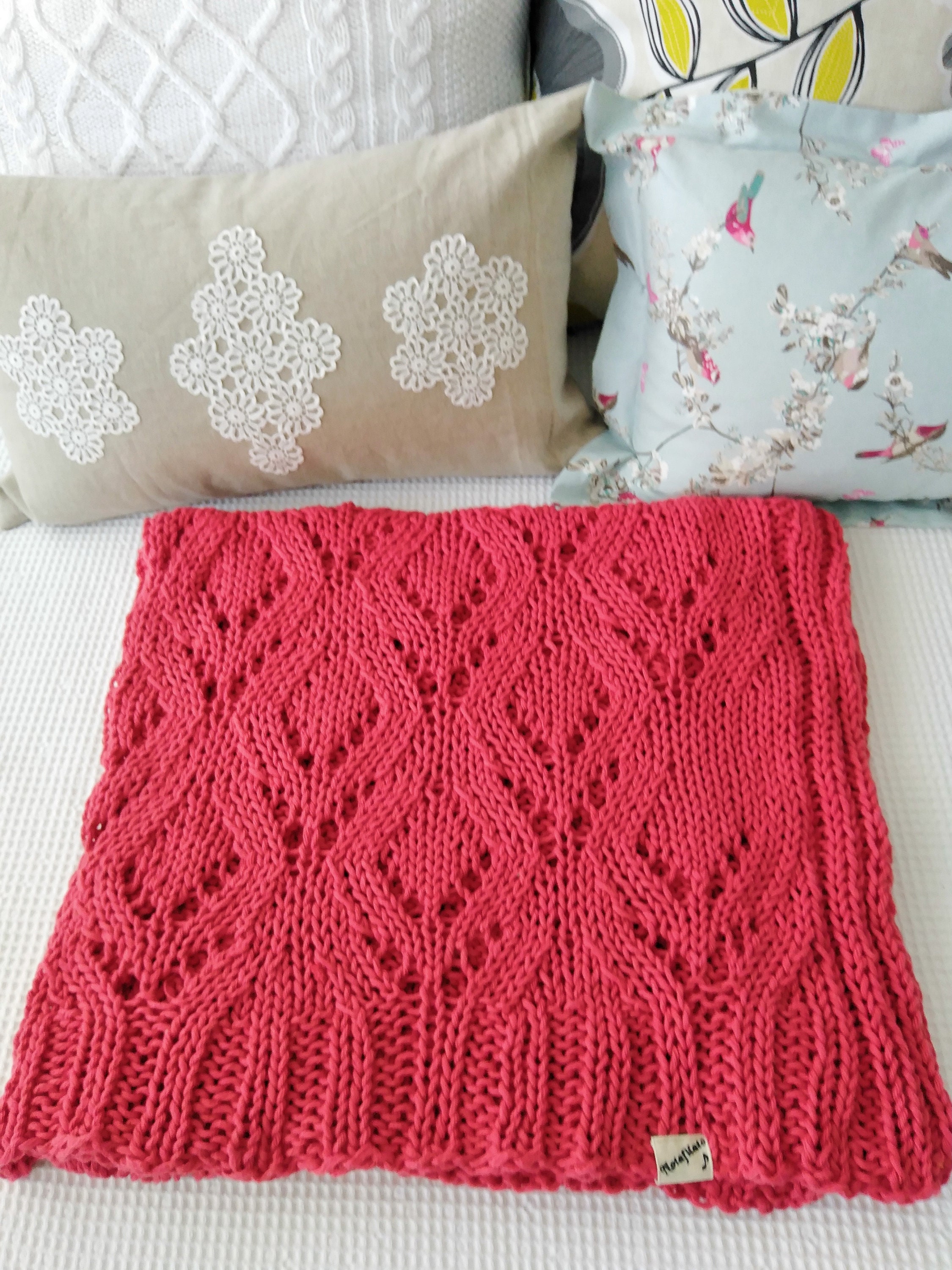 Pink chunky knit blanket Hand knit afghan Summer blanket Cable Etsy
