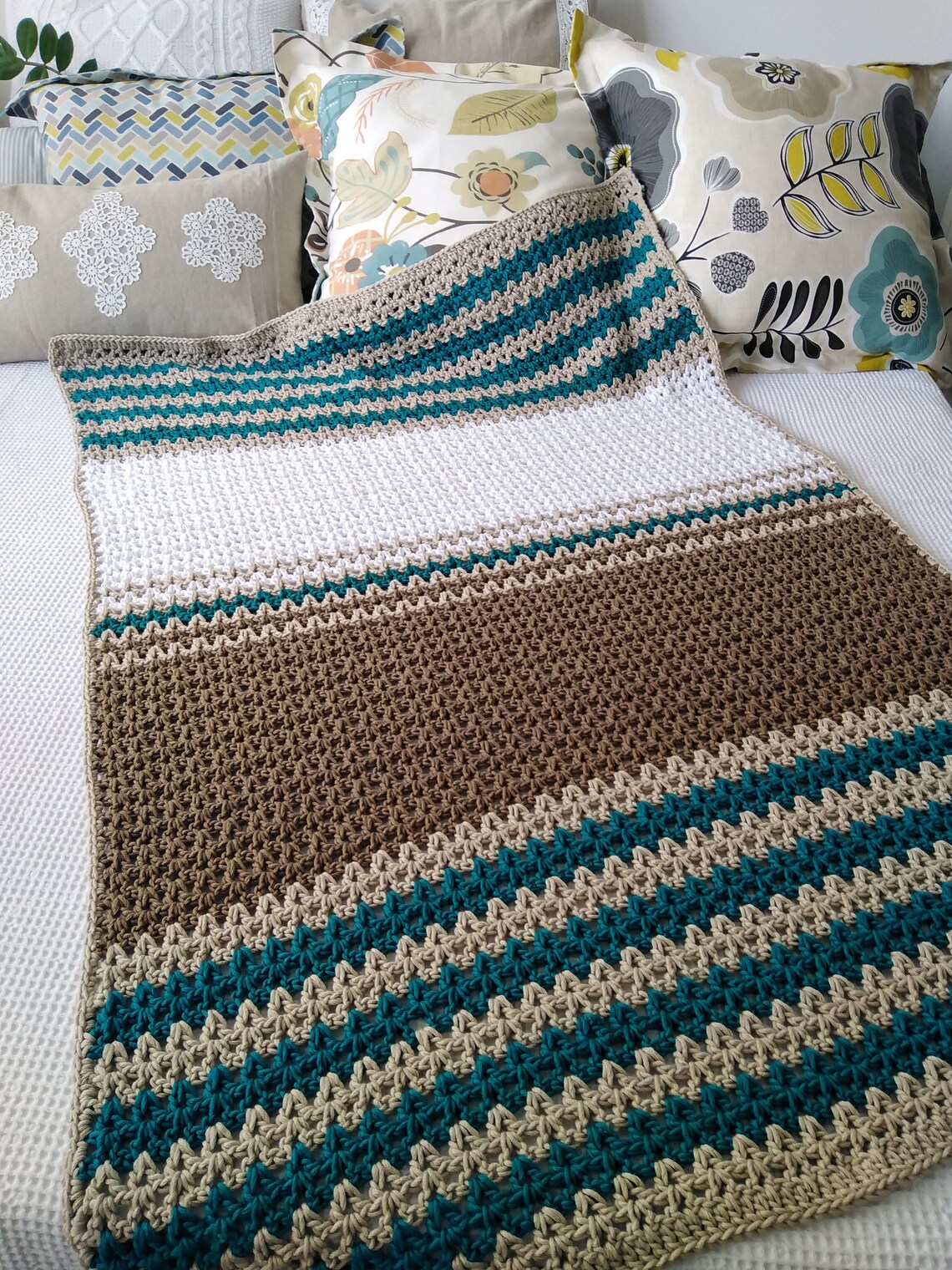 Couch afghan Modern crochet blanket Chunky knit blanket Summer Etsy