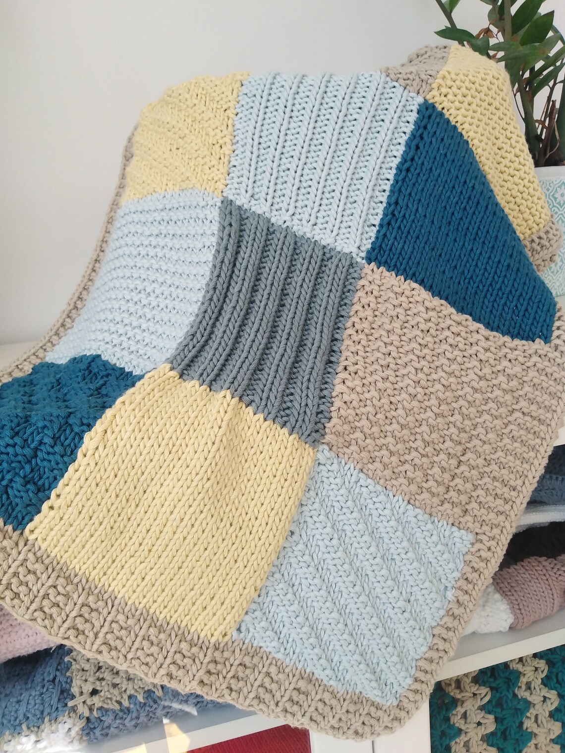 Patchwork Baby Blanket 30x25 Hand Knit Baby Blanket Etsy UK