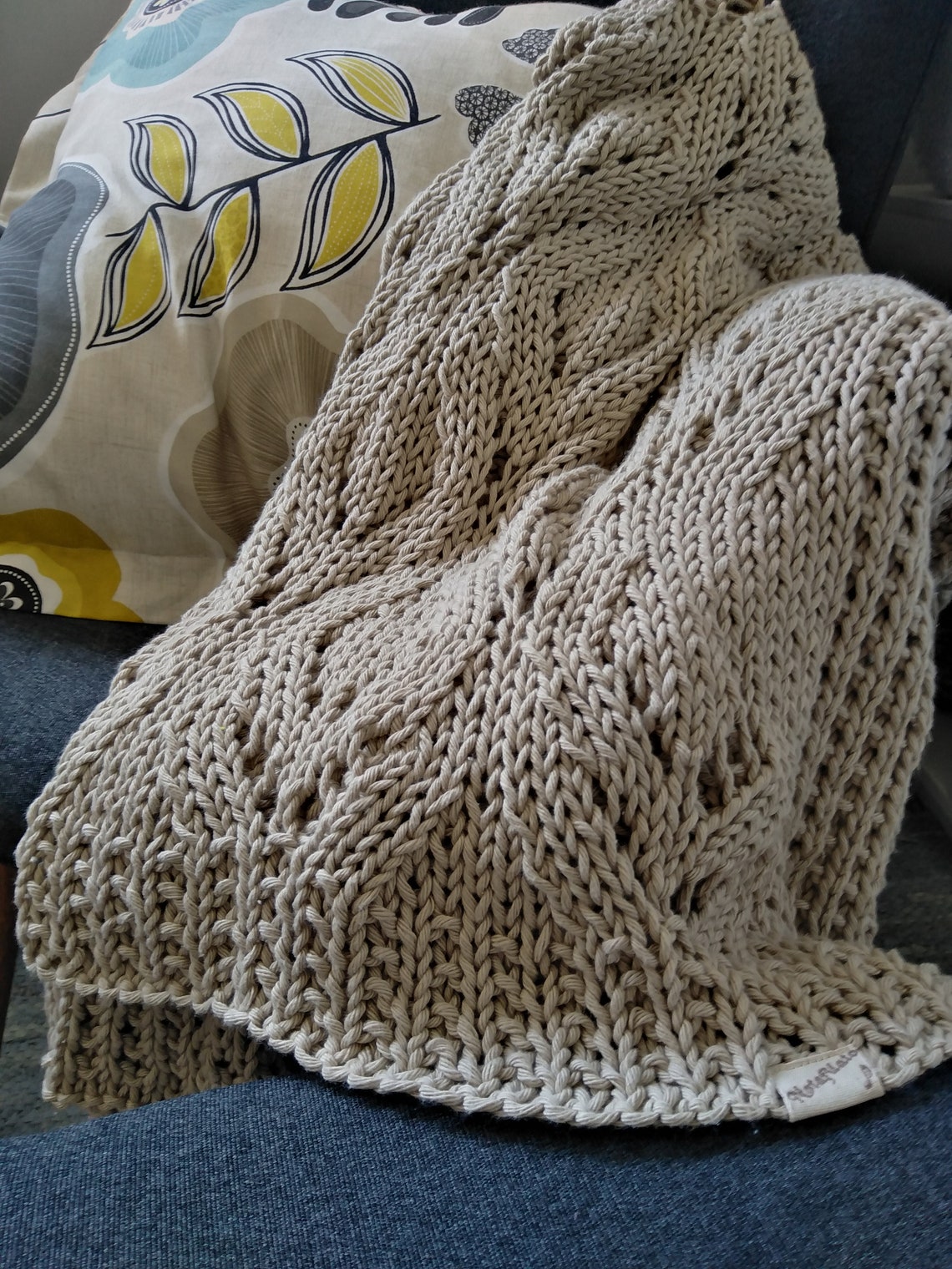 Beige Afghan Knit Chunky Knit Blanket Hand Knit Afghan Boho Etsy