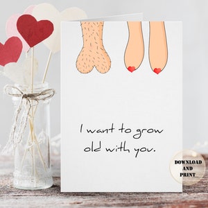 Biglietto divertente per lui o per lei - Biglietto Voglio invecchiare con te - Biglietto di San Valentino divertente - Biglietto di anniversario divertente - Biglietto d'amore stampabile