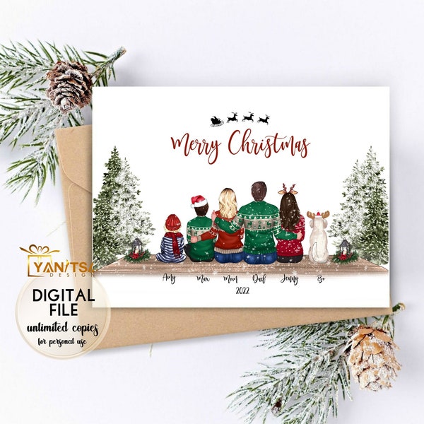 Family Illustration Christmas Card - Custom Family Portrait Christmas Card -  Personalized Christmas Card - Unique Christmas Card