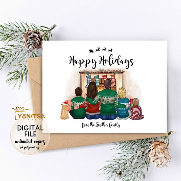 Customizable Christmas Card - Family Illustration Christmas Card -  Personalized Christmas Card - Family Portrait Christmas Card