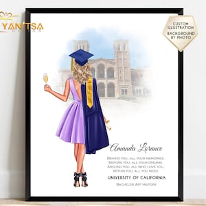 Afstudeercadeau voor haar - gepersonaliseerde afstudeerafdruk - gepersonaliseerde afstudeerillustratie - aangepaste afstudeerafdruk - afstudeercadeau voor haar
