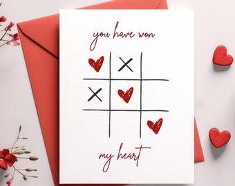 Du hast mein Herz gewonnen Karte - Valentinstagskarte für Ihn - Valentinstagskarte für Sie - Tic Tac Toe Liebeskarte - Liebeskarte - Jubiläumskarte