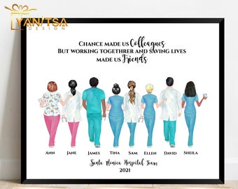 Personalized Doctors and Nurses Illustration - Doctors Colleagues Christmas Gifts - Nurse Colleague Leaving Gift - Hospital Team Gifts