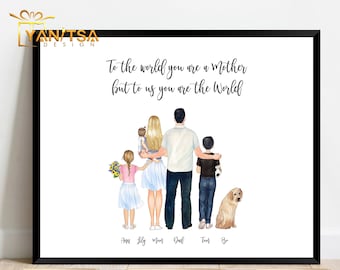 Custom Family Portrait - Personalized Gift for Mom - Mom Gift from Daughter - Mom Gift - Family Wall Art - Family Wall Decor