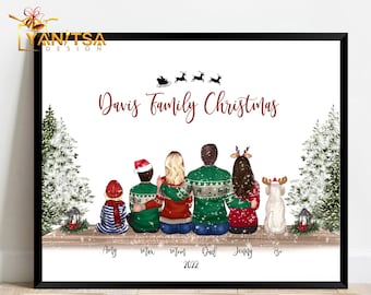 Custom Family Portrait - Christmas Gift for Mom - Christmas Gift for Grandma - Christmas Wall Decor -  Personalised Gift - Family Print