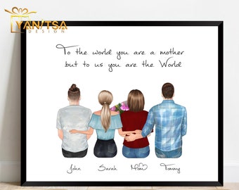 Regalo personalizado para mamá - Retrato personalizado de mamá e hijos - Regalo de mamá de hija - Regalo de mamá de hijo - Regalo de Navidad de mamá