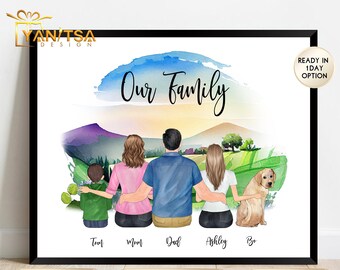 Custom Family Illustration - Parents Gift - Personalized Family Print - Personalized Family Portrait - Family Gift - Mom Gift from Daughter