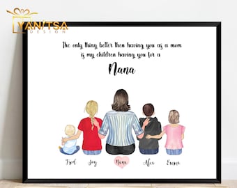 Nana Gift - Grandma Gift - Grandma and Grandchildren Portrait - Grandma Birthday Gift - Personalized Print - Grammy Gift - Gram Gift
