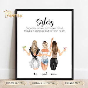 Custom Sisters Portrait  - Personalized Sisters Print - Sister Birthday Gift - Long Distance Sisters Gifts - Custom Sisters Wall Art