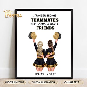 Illustration personnalisée des pom-pom girls - Cheerleader Frined ChristmasGift - Cheerleader Birthday Gift - Cheerleader Graduation Gift