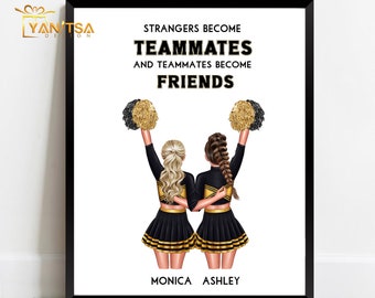 Custom Cheerleaders Illustration - Cheerleader Frined ChristmasGift - Cheerleader Birthday Gift - Cheerleader Graduation Gift