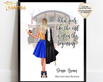 Graduierung Illustration - Graduierung Geschenk für ihre High School - personalisierte Graduierung Print - Klasse von 2023 - Tochter Grad Geschenk
