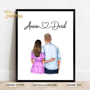 Personalized Couple Portrait - Couple Wall Decor - Valentines Day Gift - Gift for Girlfriend - Gift for Boyfriend - Personalized Gift