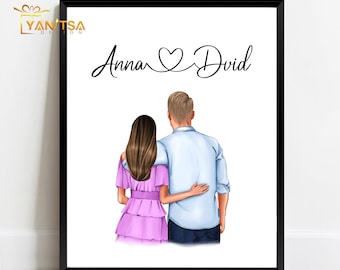 Personalisiertes Pärchen Portrait - Valentinstag Geschenk - Geschenk für Freundin - Geschenk für Freund - Personalisiertes Geschenk