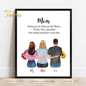 Personalized Portrait  -  Mom Gift from Daughter - Mom Gift from Son - Mother&#39;s Day Gift - Mum Gift - Mom and Children Wall Art - Wall Decor