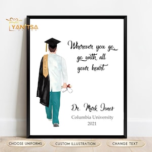 Regalo de graduación de doctor para él - Impresión personalizada de graduación de doctor - Ilustración de graduación de doctor - Ideas de regalos de graduación de doctor